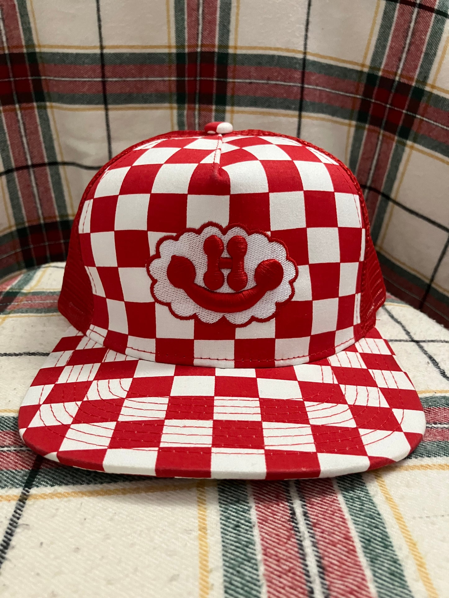 Red & White Checkered Mesh Trucker SnapBack hat