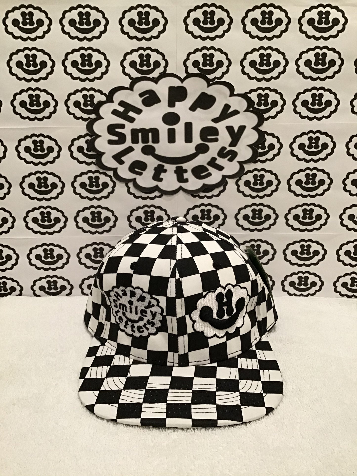 Cotton Snapback Cap - Checkered Black & White